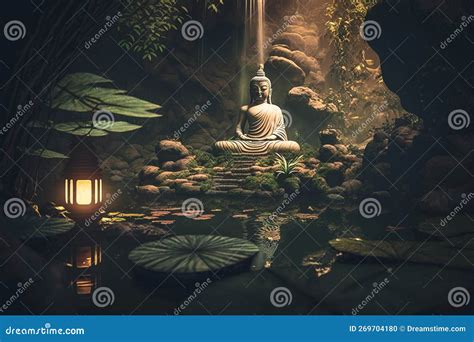 Zen Garden with Buddha Statue Stock Illustration - Illustration of ...