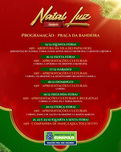 Prefeitura de Eunápolis divulga programação do Natal Luz abertura