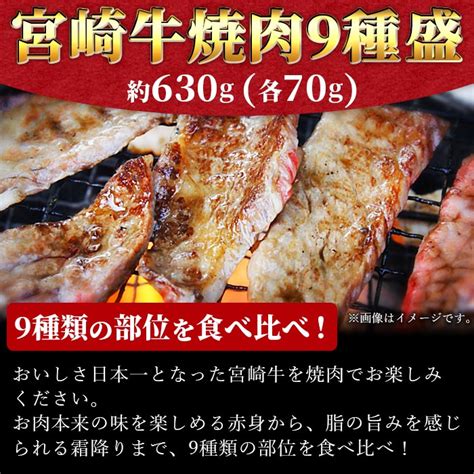 【楽天市場】【ふるさと納税】＜宮崎牛焼肉9種盛（約630g）＞※入金確認後、翌月末迄に順次出荷します 牛肉 和牛 黒毛和牛 肩ロース モモ