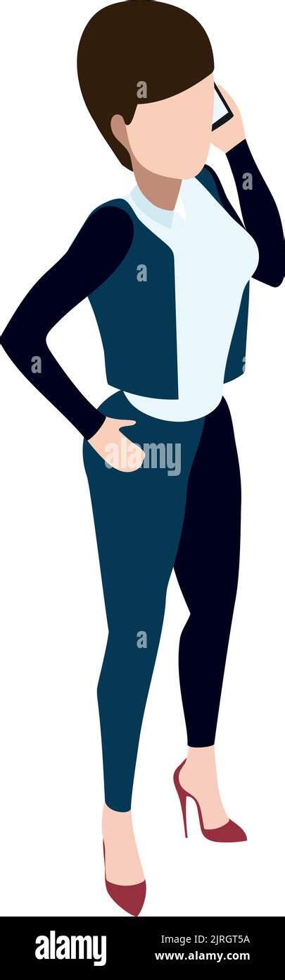 Isometric Woman In Suit Talking On Phone Buisness Call Stock Vector