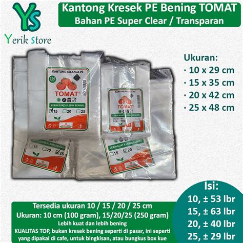 Jual Kantong Plastik Kresek PE Bening TOMAT BAWANG Ukuran 10 15 20 25