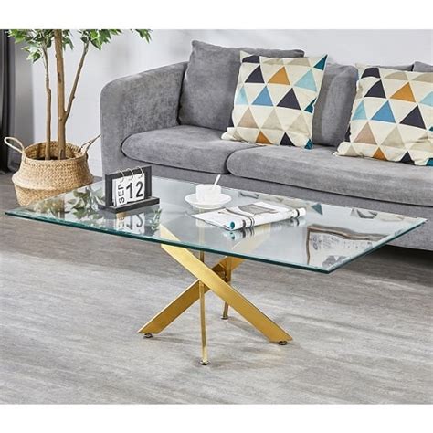 Daytona Clear Glass Coffee Table With Brushed Gold Legs Furniture In Fashion