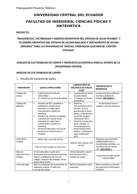 PROPUESTA ECONOMICA PARA EJECUCION DE PROYECTO DE ALCANTARILLADO