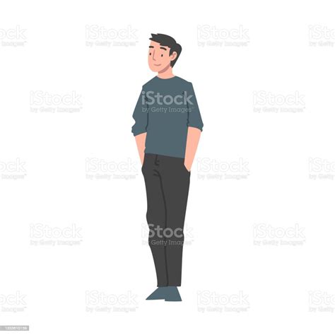 Positive Man Character Standing With Smiling Face Feeling Euphoric And