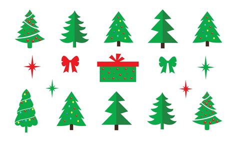 Vector Set Of Cartoon Christmas Trees Pines For Greeting Card Invitation Banner Web New