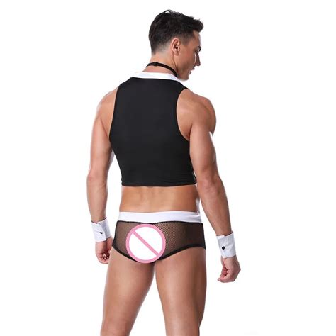 Mens Waiter Lingerie Set Gay Underwear With Bow Tie Men Sexy Butler