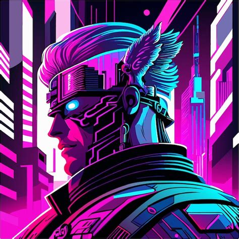 Premium Vector | Futuristic dreamscape pop art cyborg head tattoo