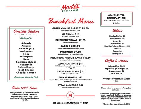 Breakfast Menu — Montes at the Manor