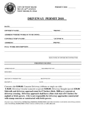 Fillable Online Driveway Permit City Of West Miami Fax Email