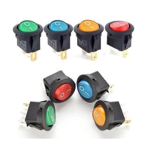 Bleu 12V Interrupteur à bascule lumineux rond 5 pièces 12V 220V 20A