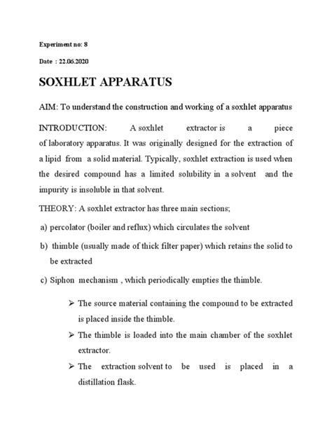 Soxhlet Apparatus Aim To Understand The Construction And Working Of A