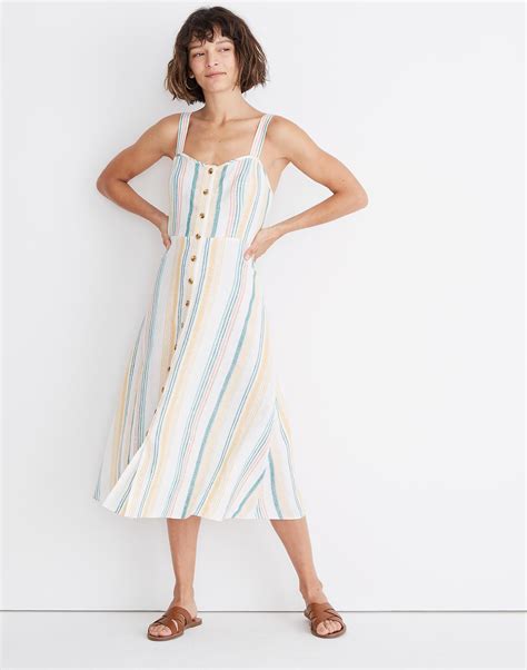 Madewell Linen Fitted Bodice Midi Dress In Stripe Lyst