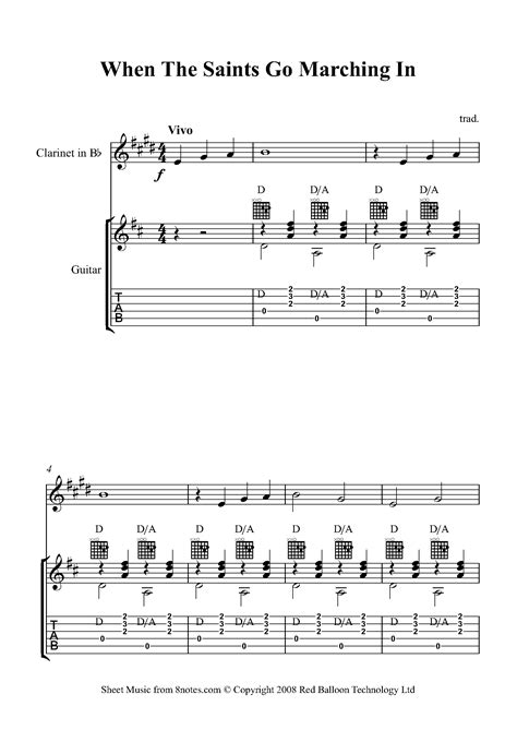 When The Saints Go Marching In Sheet Music For Guitar Clarinet Duet