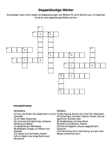 Kreuzwortr Tsel Doppeldeutige W Rter Als Pdf Arbeitsblatt