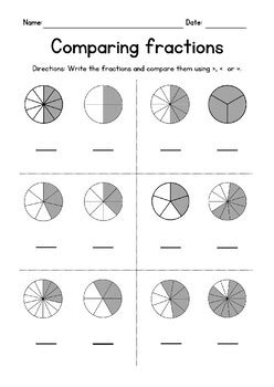 Comparing Proper Fractions Pie Charts Greater Than Less Than Freebie