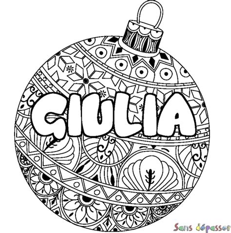 Coloriage prénom GIULIA décor Boule de Noel Sans Dépasser