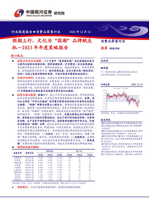 消费品零售行业2023年年度策略报告：预期上行，文化为“国潮”品牌赋生机 洞见研报 行业报告