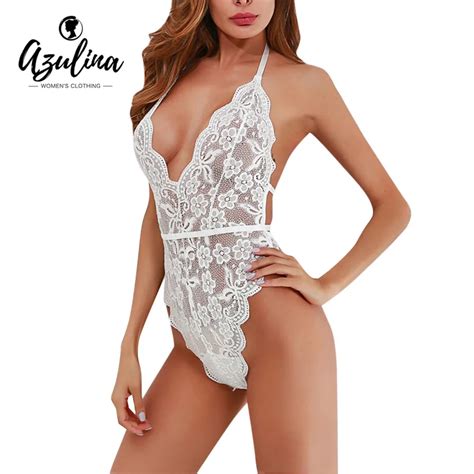 Azulina Lace Bodysuit Sexy Rompers Women Jumpsuit Female Lace Sheer High Cut Bodysuits Overalls