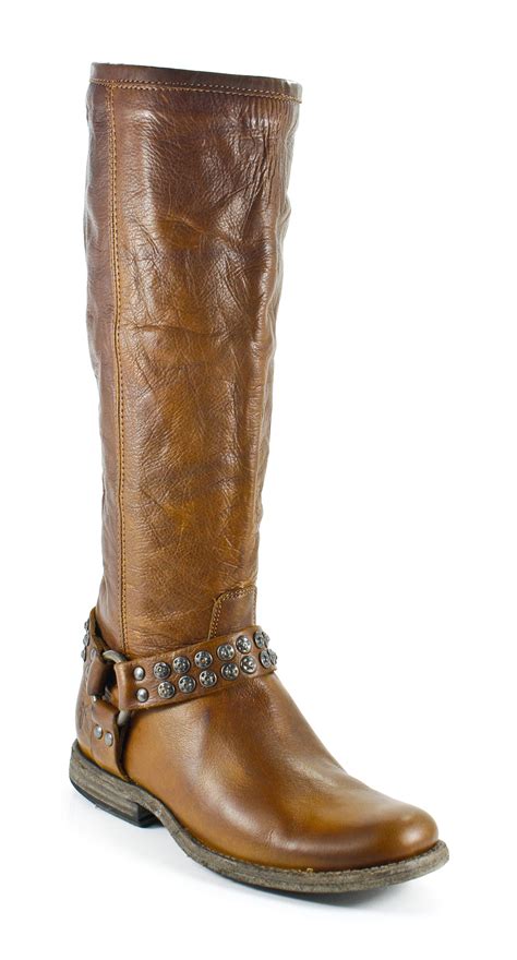 Frye Phillip Studded Harness Tall Boots Cognac Shoes 7.5 New | eBay