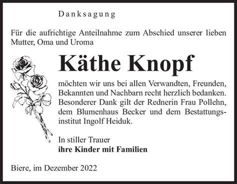 Traueranzeigen von Käthe Knopf abschied nehmen de