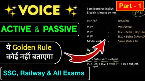 Voice Active And Passive English Grammar Golden Rule Part 1 Ssc Railway All Exams