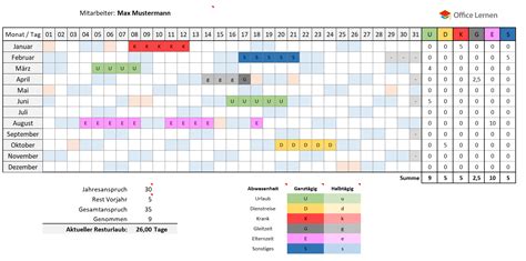 Excel Urlaubsplaner 2026 mit Abwesenheitsgründen und Feiertagen