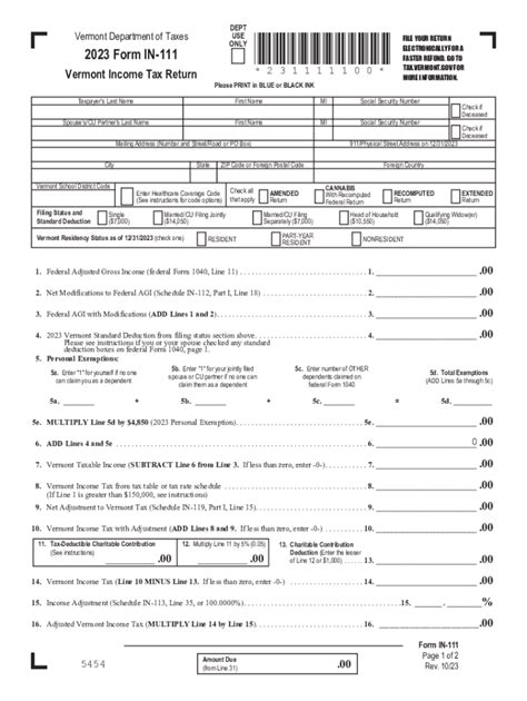 Fillable Online Tax Vermont Vermont Income Tax Forms Fax Email Print