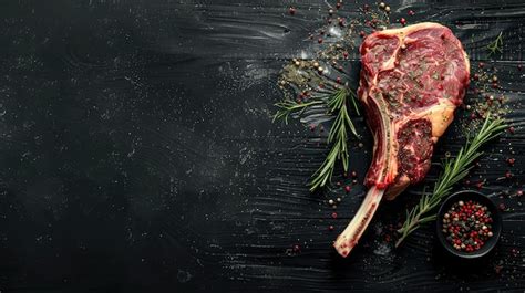 Premium Photo Dry Aged Raw Tomahawk Beef Steak With Spices On A Black