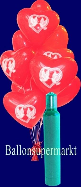 Midi Set Rote Herzluftballons Mit Friedenstauben Helium Inkl