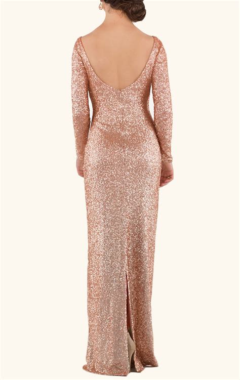 Macloth Long Sleeves Sequin Maxi Bridesmaid Dress Rose Gold Formal Eve