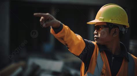 Construction Worker Pointing Off Into The Distance Background