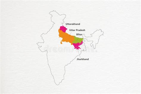 Uttarakhand Uttar Pradesh Bihar And Jharkhand State Highlighted On