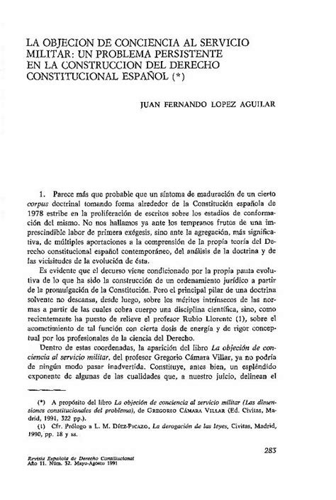 Pdf La Objeci N De Conciencia Al Servicio Militar Un Problema