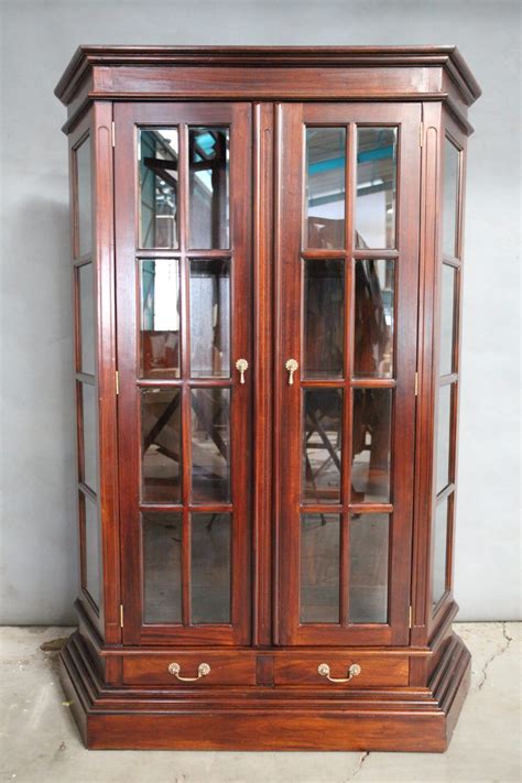 Solid Mahogany Wood 2 Drawers Profile Display Cabinet Bookcase