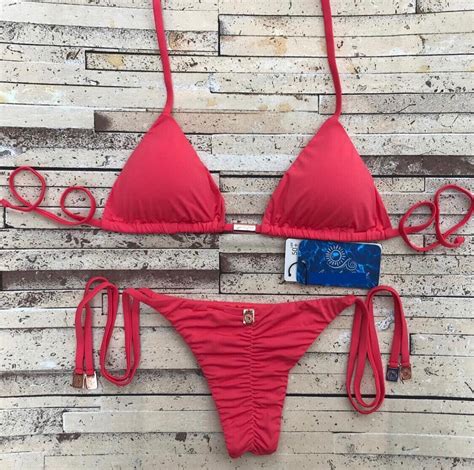 Bikini Rojo Bikini Brasileño Set Top De Tela Suave Y Fondo Etsy