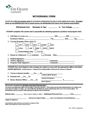 Fillable Online Withdrawal From College Form Rev Fax Email