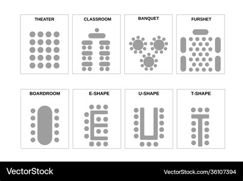 A Set Schemes For Arranging Seats The Chairs Vector Image