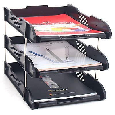 Office Filing Trays Letter Rack Desk Organiser Paper A4 Document Holder Black | eBay