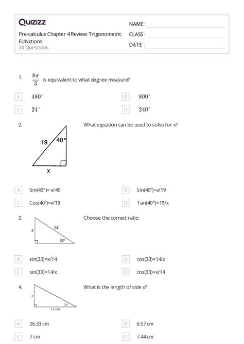 50 Trigonometric Functions Worksheets For 10th Grade On Quizizz Free