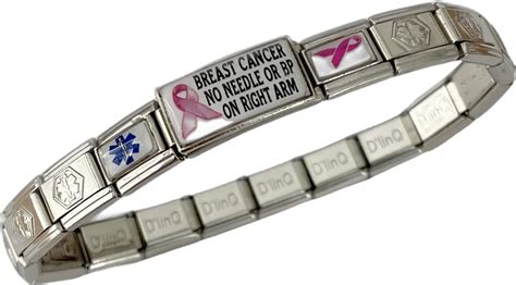 Gadow Jewelry Breast Cancer Medical Id Alert Italian Charm Bracelet No Needle Or