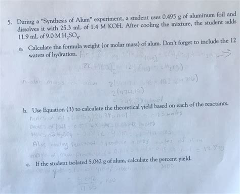 Solved During A Synthesis Of Alum Experiment A Student Chegg