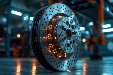 Close Up Of Steel Vehicle Brake Disk In Assembly Shop At A Modern Car