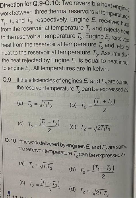 Solved Direction For Q 9 Q 10 Two Reversible Heat Engines Chegg