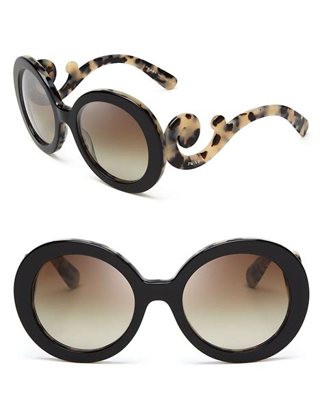 Prada Round Baroque Sunglasses In Black Blackwhite Havana Lyst