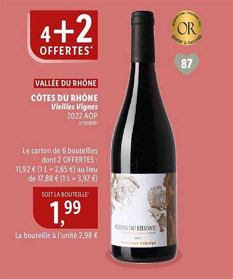 Promo Vallée Du Rhône Côtes Du Rhône Vieilles Vignes 2022 Aop chez Lidl