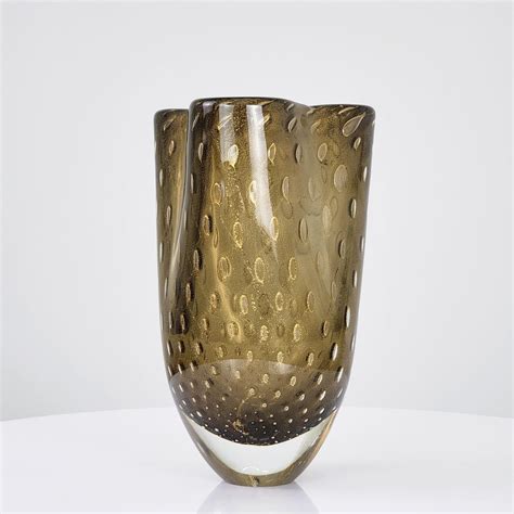 Vaso De Murano Trevo Tela Fum Ouro K Cristais C D Oro X