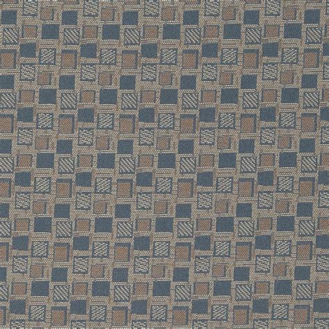 Squares Sapphire Beige And Blue Abstract Damask Upholstery Fabric By