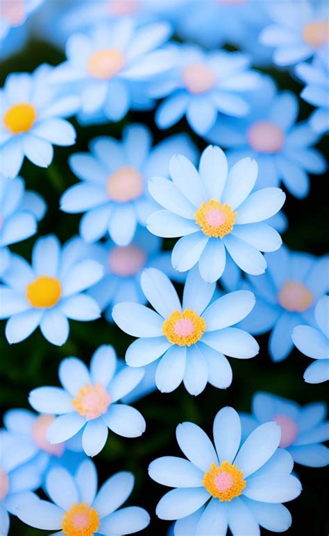 Blue And Yellow Daisies Are In The Foreground