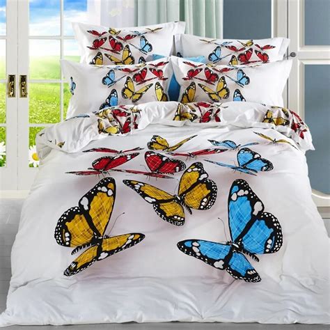 100 Cotton Butterfly 3d Bedding Set Flowers Swans Bed Linen Duvet Cover Bed Sheet Full Queen