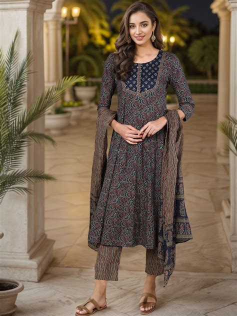 Buy KALINI Ethnic Motifs Printed Regular Sequinned Pure Cotton Kurta